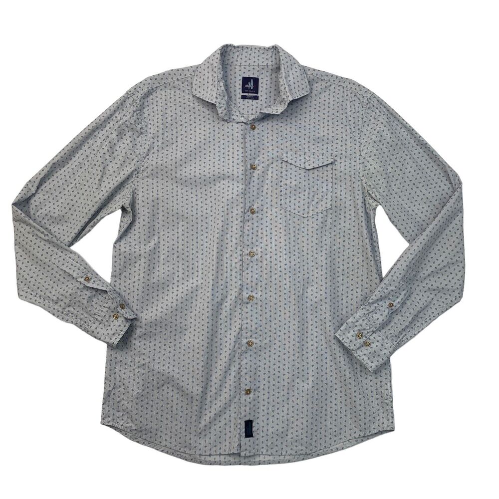 Johnnie-o Shirt Mens M Medium Leaf Striped Button Up Flap Pocket Stretch Cotton